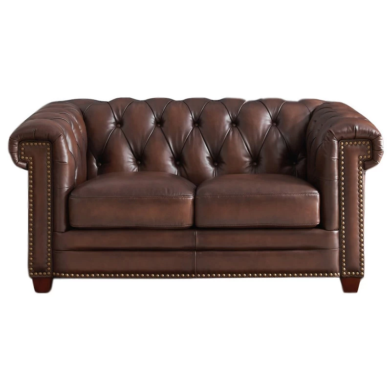 Hydeline Stanwood 100% Leather Sofa Set, Dark Brown, Loveseat