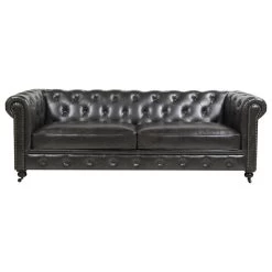Winston 91" Tufted Chesterfield Sofa, Vintage Black Brown Faux Leather