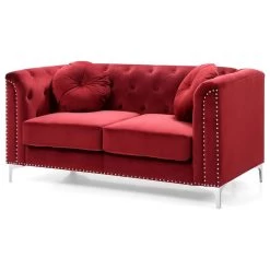 Glory Furniture Pompano Velvet Loveseat In Burgundy