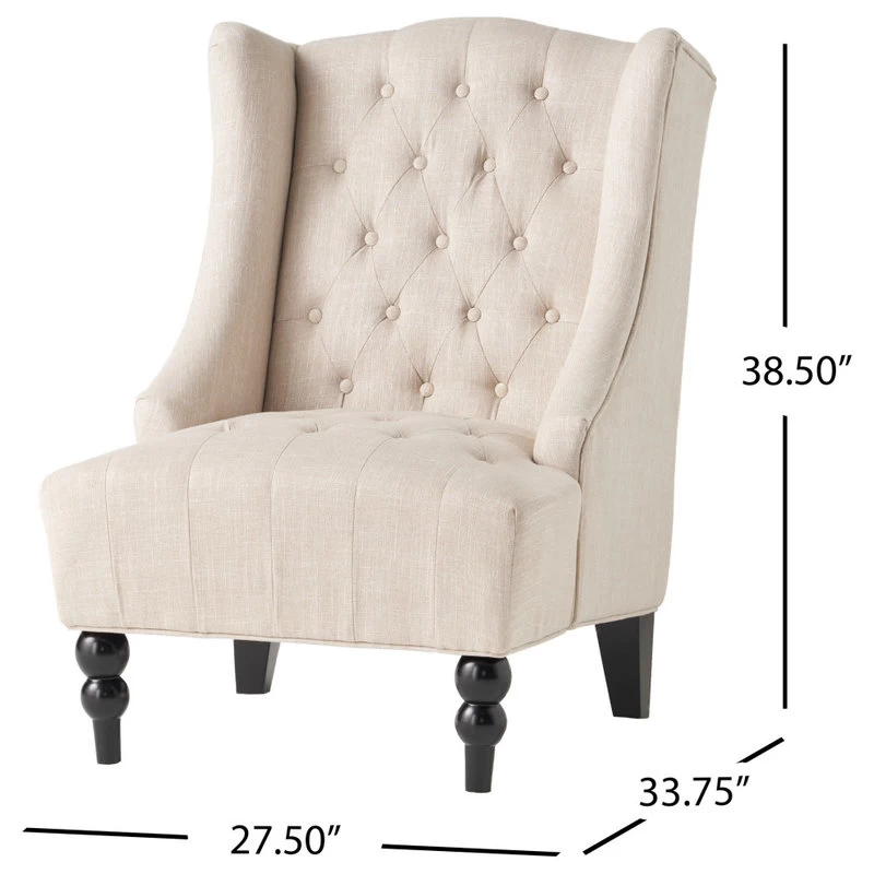 GDF Studio Clarice Tall Wingback Tufted Fabric Accent Chair, Light Beige - Image 3