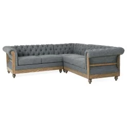 Alejandro Chesterfield Tufted Fabric 5 Seater Sectional Sofa With Nailhead Trim,