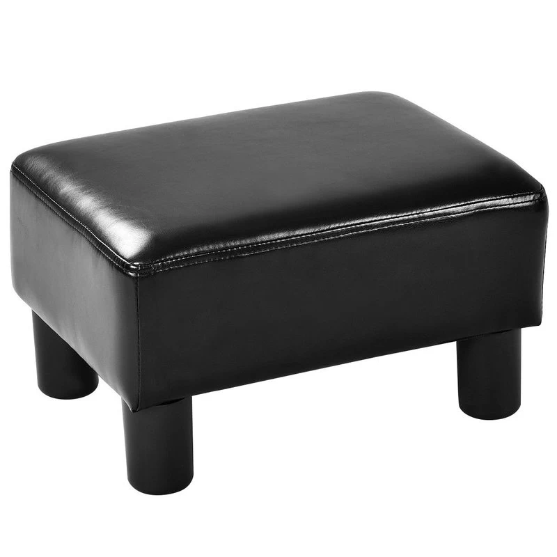Costway Small Ottoman Footrest PU Leather Footstool Rectangular Seat Stool - Image 4