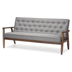 Baxton Studio Sorrento Retro Upholstered Wooden 3-Seater Sofa, Gray Fabric