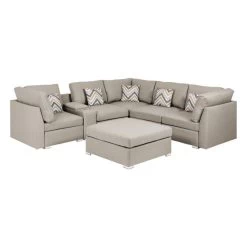 Amira Beige Fabric Reversible Sectional Sofa W USB Storage Console And Ottoman