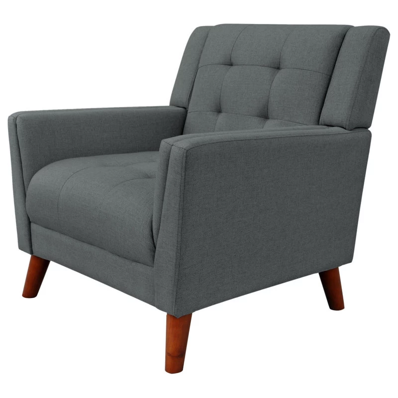 GDF Studio Evelyn Mid Century Modern Fabric Arm Chair, Dark Gray/Walnut - Image 7