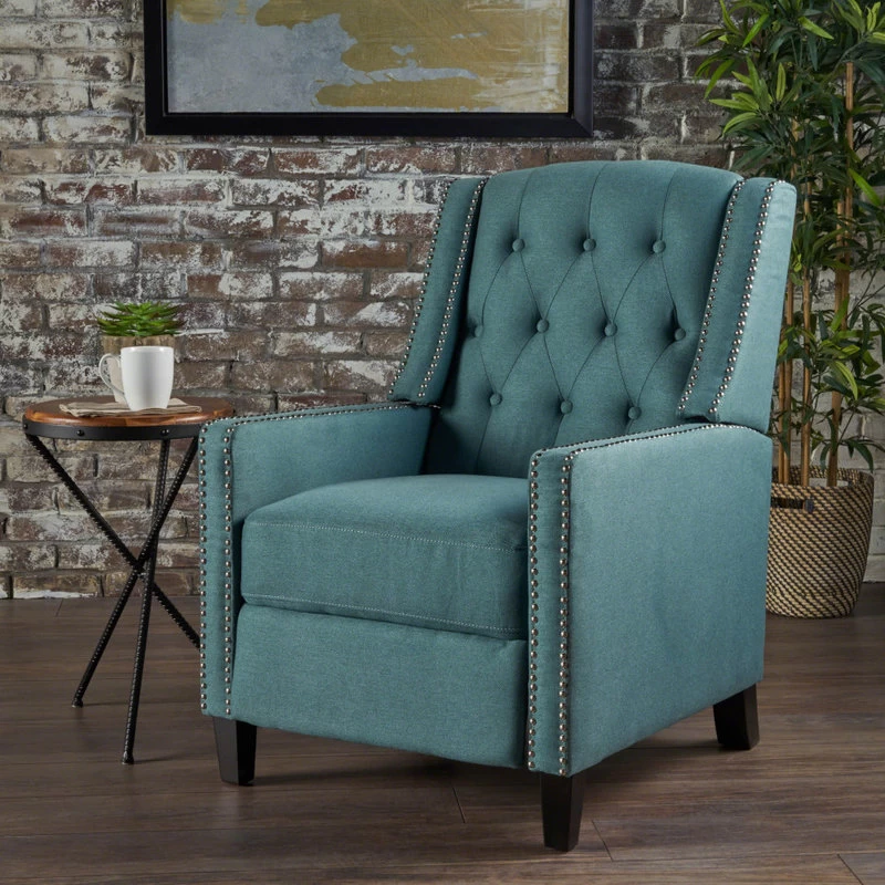 GDF Studio Izaak Tufted Back Fabric Recliner Chair, Dark Teal - Image 2