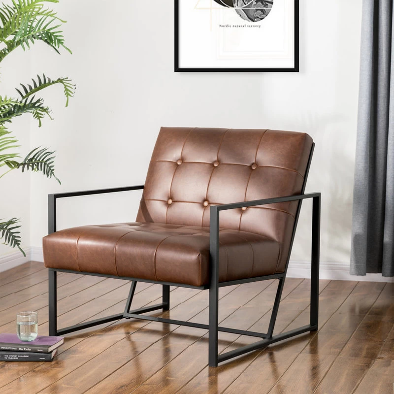 29.25"H PU Leather Tufted Accent Chair, Brown - Image 8