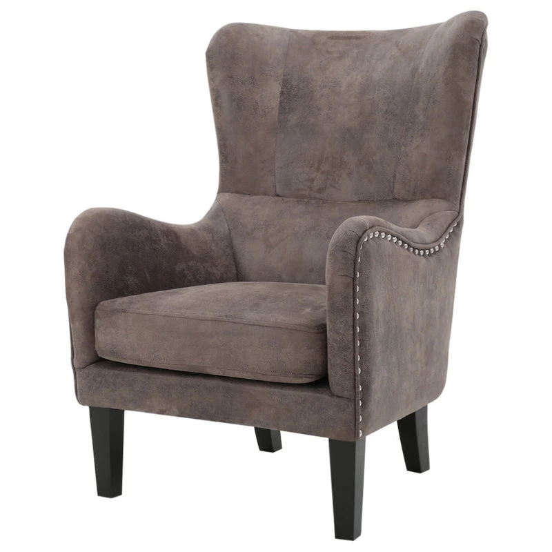 Lorenzo Contemporary Wingback Club Chair With Nailhead Trim, Gray Brown