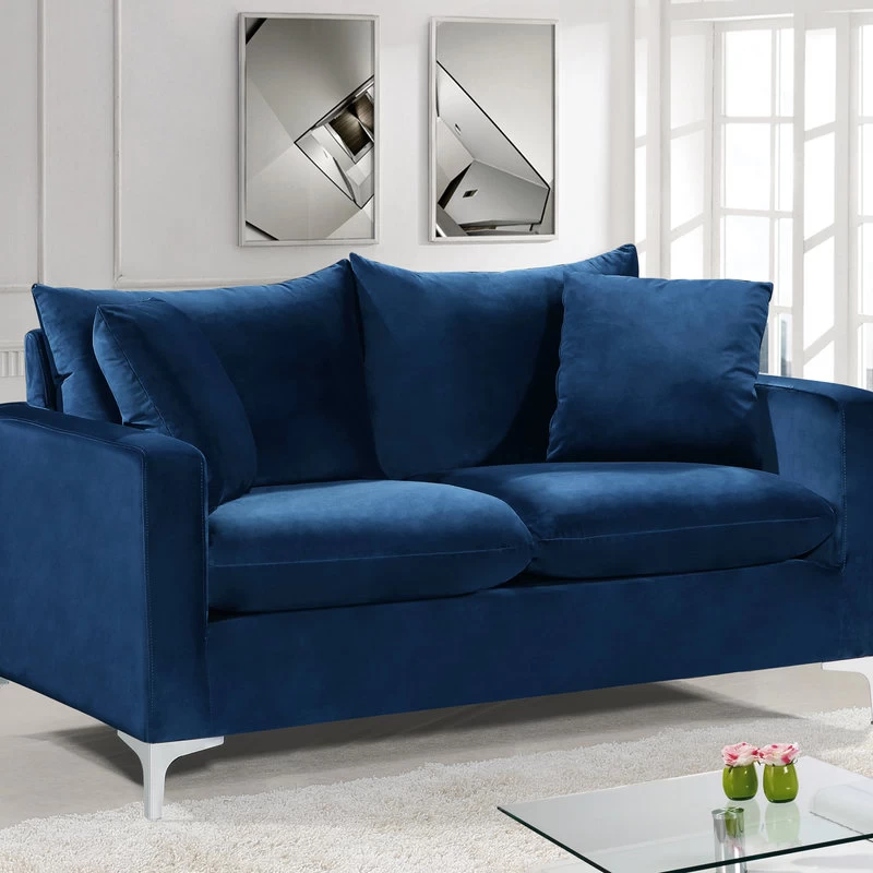 Naomi Velvet Loveseat, Gold And Chrome Leg Set, Navy - Image 4