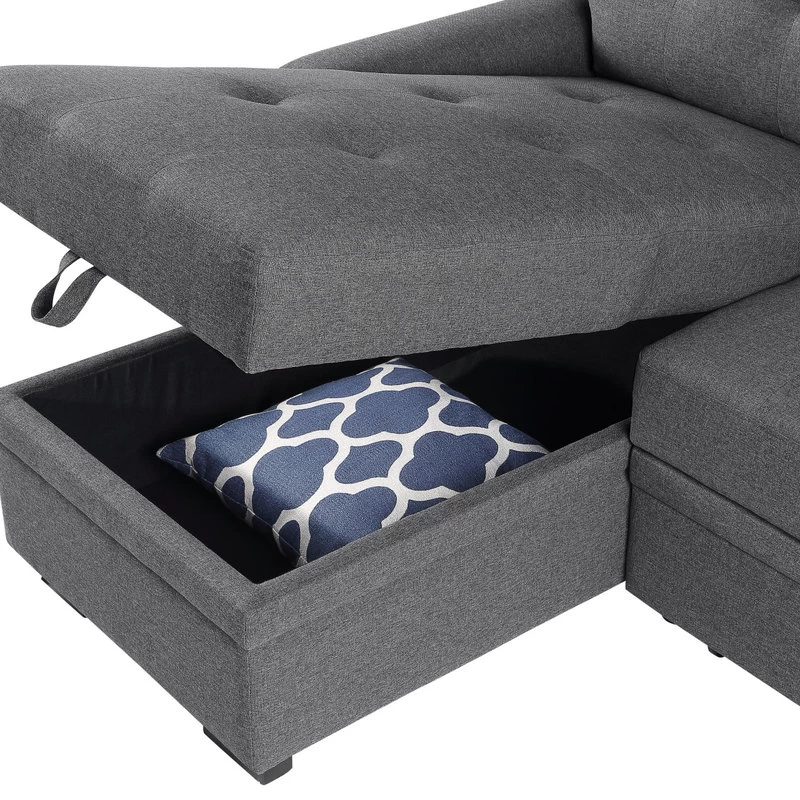 Lucca Linen Reversible Sleeper Sectional Sofa, Steel Gray - Image 10