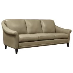 Sienna Genuine Leather Midcentury Modern Sofa, Beige