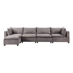 Bowery Hill Fabric 5 Piece Modular Sectional Sofa Chaise In Light Gray