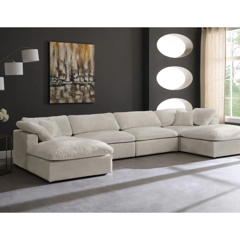 Cozy Cloud-Like Comfort Modular 4-Seater Sectional And 2 Ottomans, Cream - Image 2