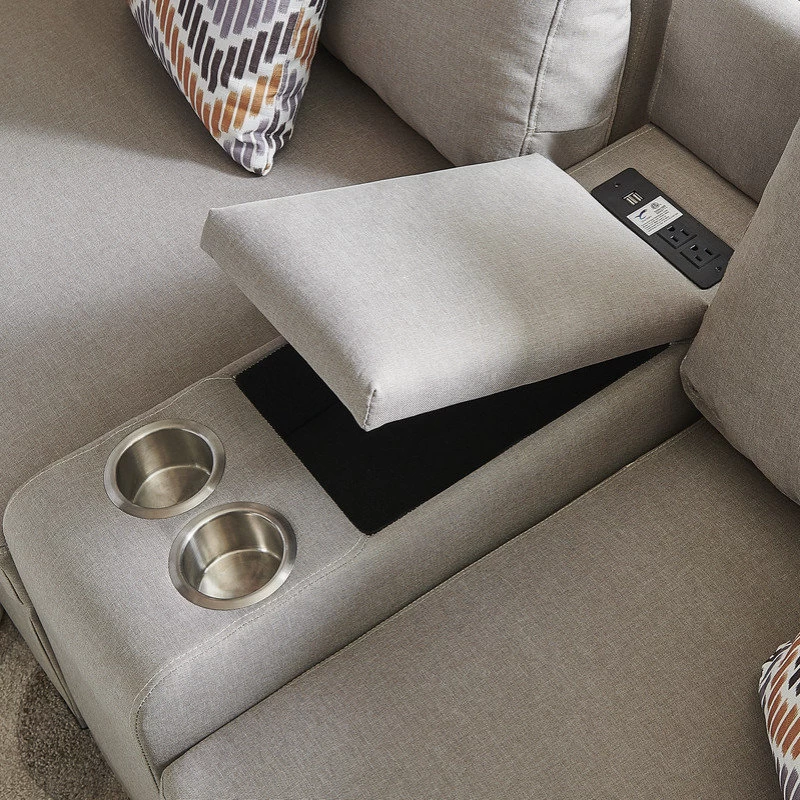 Amira Beige Linen Fabric Reversible Sectional Sofa With USB Storage Console - Image 3