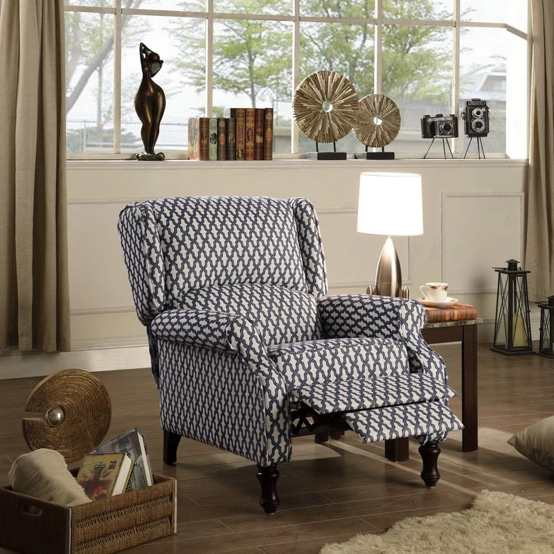 Evonna Puch Back Wingback Recliner, Navy, White - Image 2