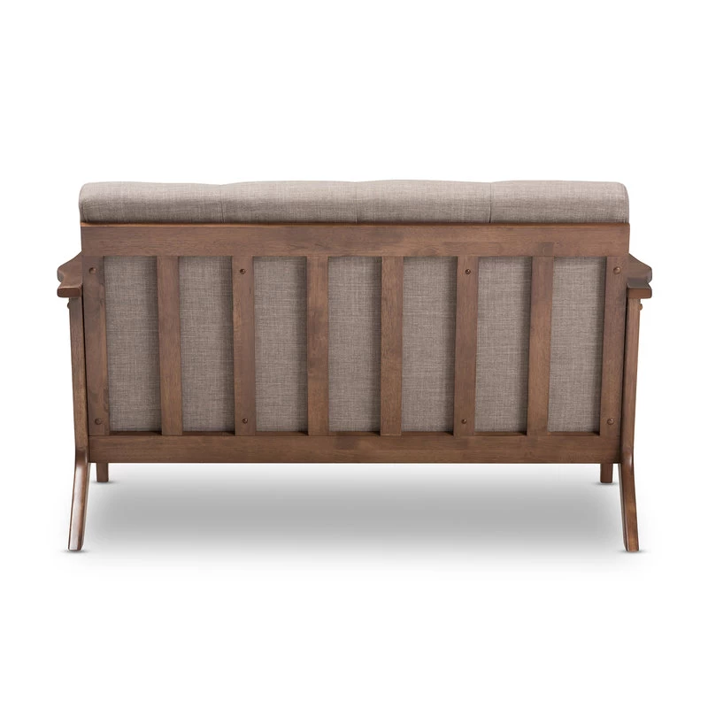 Baxton Studio Bianca Mid-Century Modern 2-Seater Loveseat, Light Gray Fabric - Image 5