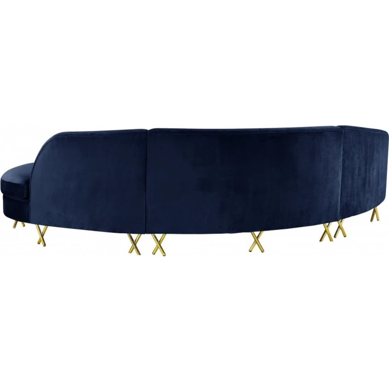 Serpentine Velvet 3-Piece Sectional, Navy - Image 3