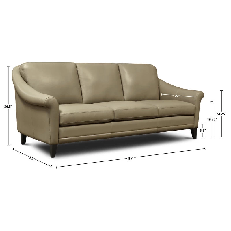 Sienna Genuine Leather Midcentury Modern Sofa, Beige - Image 4