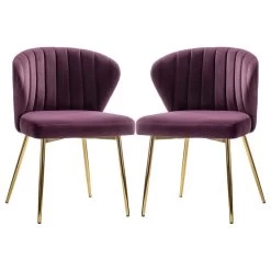The Audrey Dining Chair, Velvet, Set Of 2, Purple