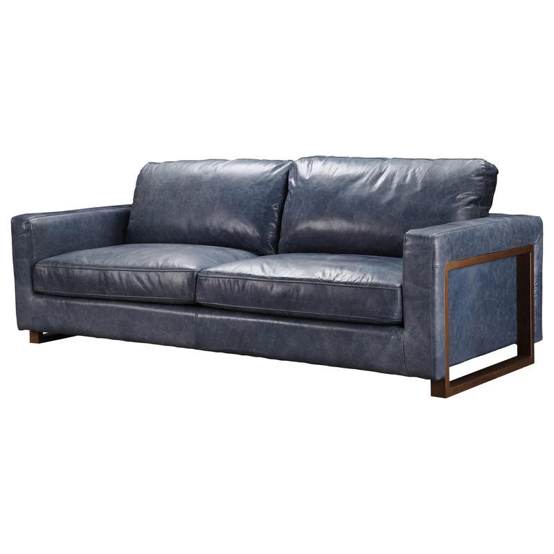 Moe's Home Collection Nikoly Contemporary Leather Sofa In Blue - Image 2