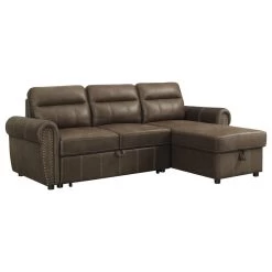 Ashton Microfiber Reversible Sleeper Sectional Sofa, Saddle Brown