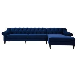 Alexandra 132" Chesterfield Tufted Sectional, Right Facing, Navy Blue