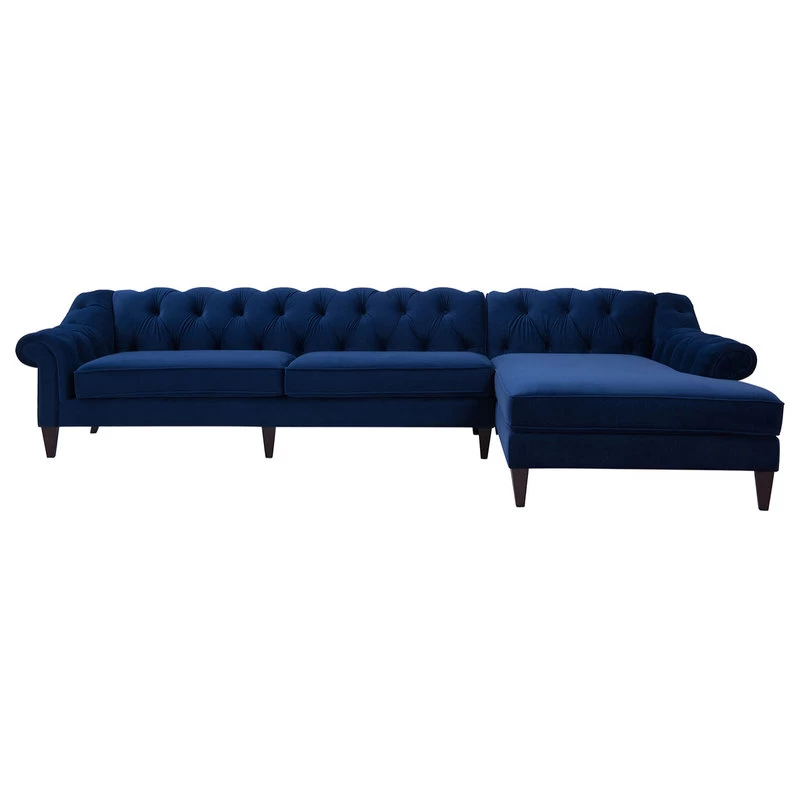 Alexandra 132" Chesterfield Tufted Sectional, Right Facing, Navy Blue