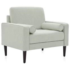 Erik Accent Chair Tufted Linen With Bolster Pillows, White