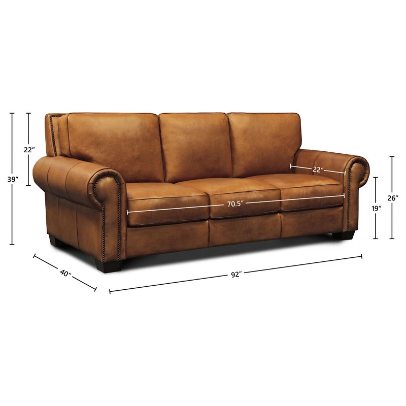 Valencia 100% Top Grain Hand Antiqued Leather Traditional Sofa, Tan - Image 4