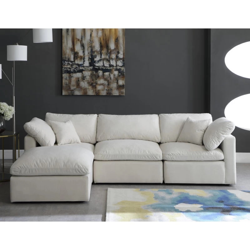 Plush Cloud-Like Comfort Modular 4-Seat Sectional And Ottoman, Cream, Seatin - Image 5
