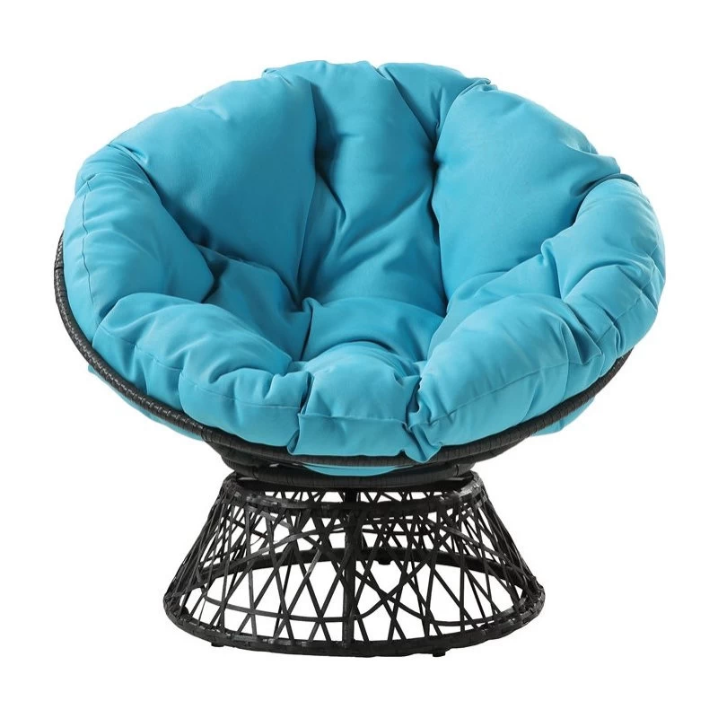 Papasan Chair With Blue Cushion And Gray Resin Wicker Frame - Image 4