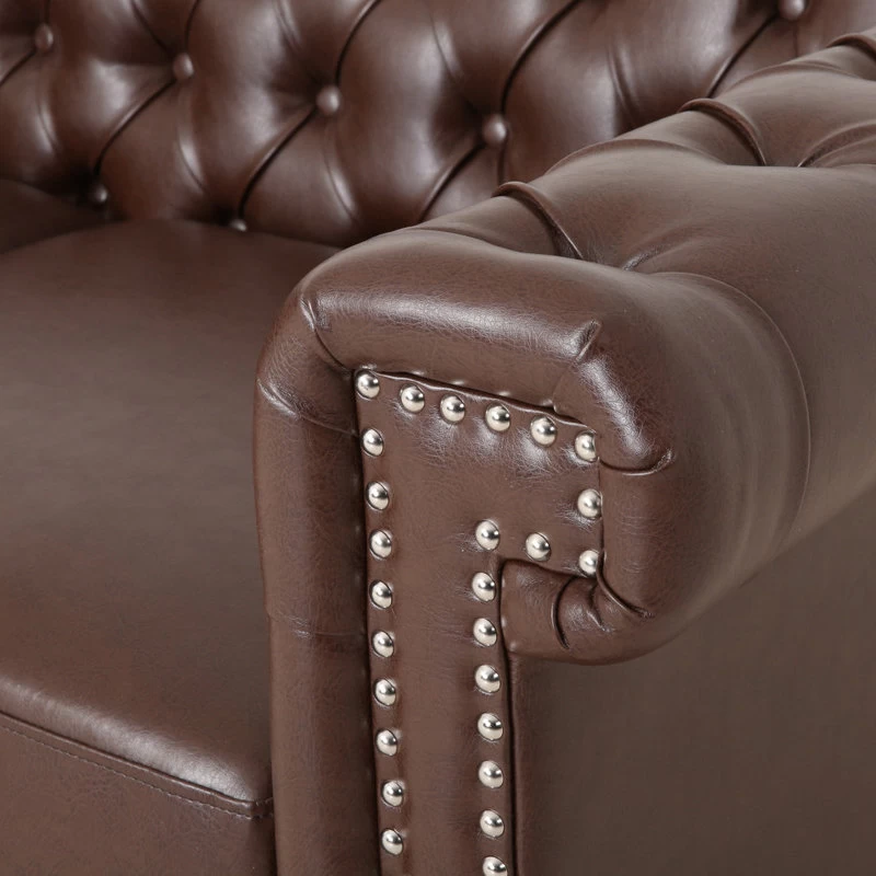 Timber Contemporary Button Tufted Loveseat With Nailhead Trim, Dark Brown And Es - Image 7