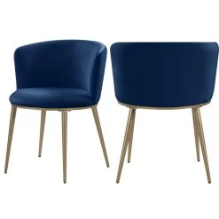 The Almar Dining Chair, Navy And Brushed Gold, Velvet And Iron, Set Of 2