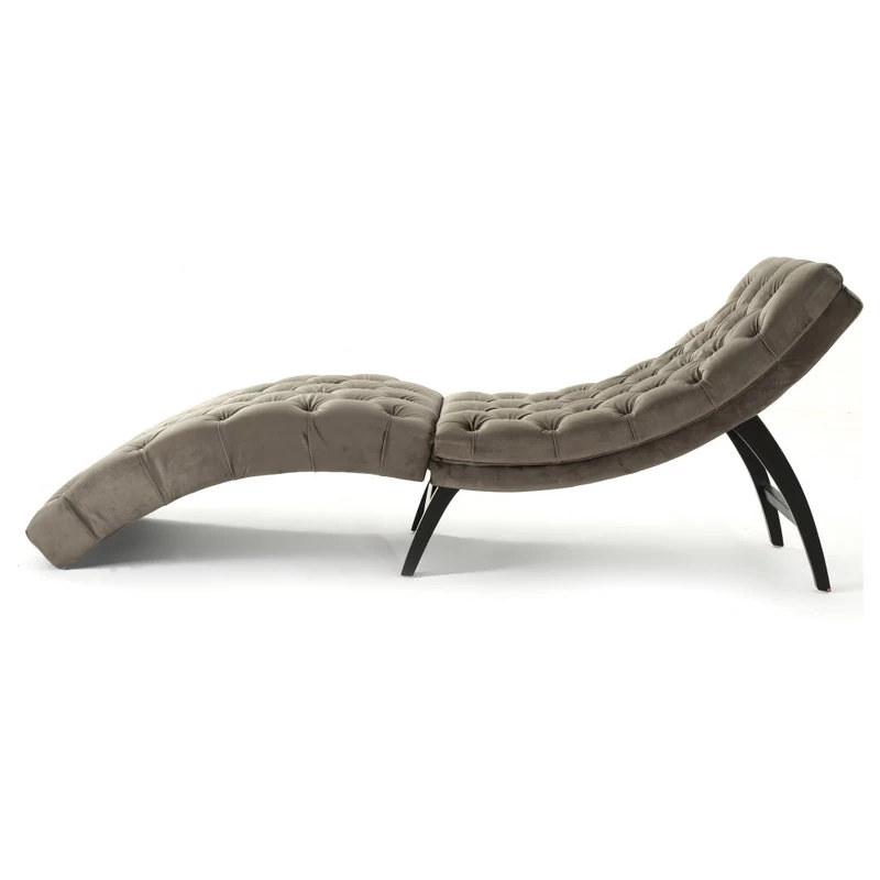GDF Studio Garamond Tufted New Velvet Chaise Lounge, Gray - Image 6