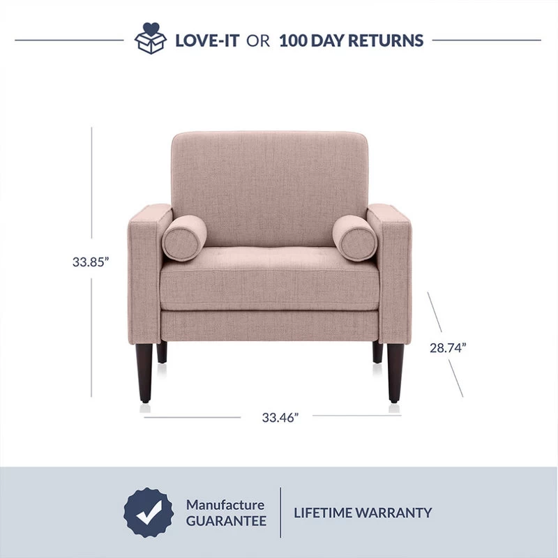 Erik Accent Chair Tufted Linen With Bolster Pillows, Brick - Image 5