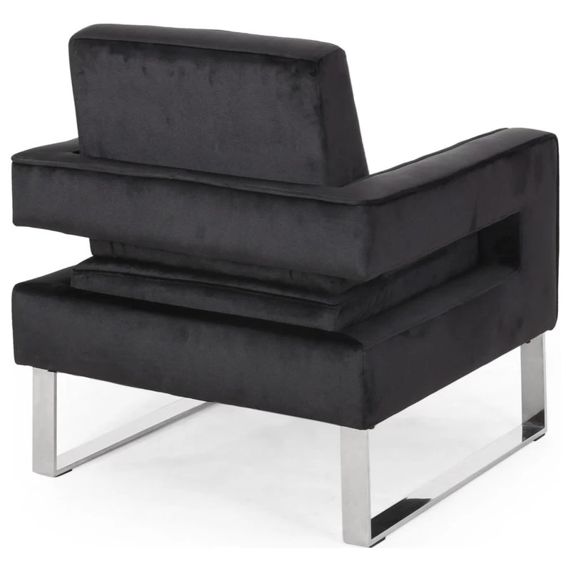 Kerman Modern Glam Velvet Club Chair, Black/Silver - Image 8