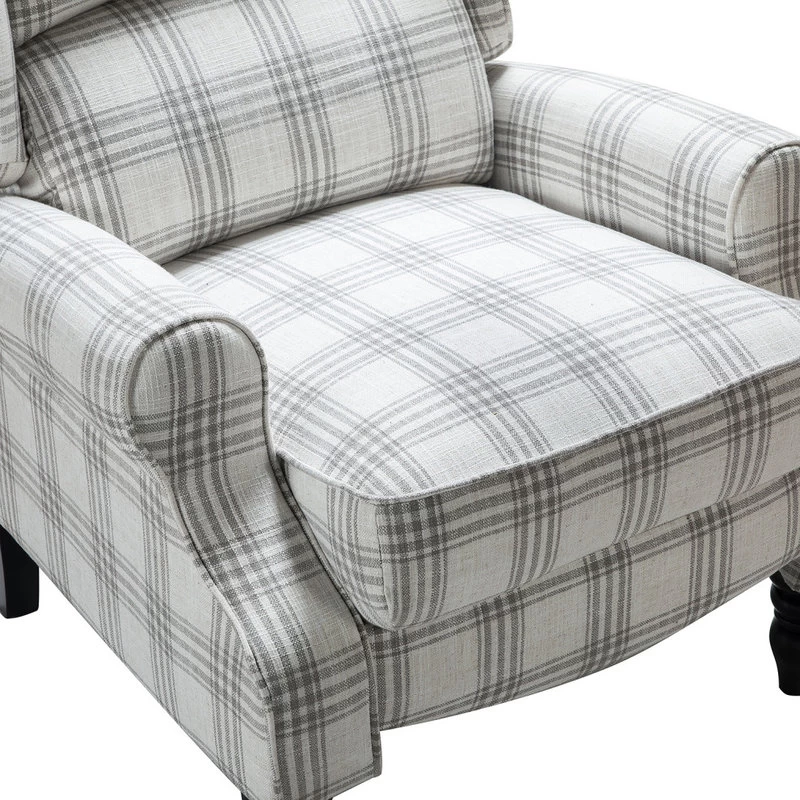 Modern Wingback Recliner, Plaid Gray - Image 7