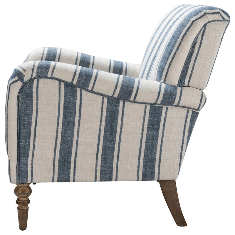 Stripe Armchair With Solid Wood Legs, Navy - Image 3
