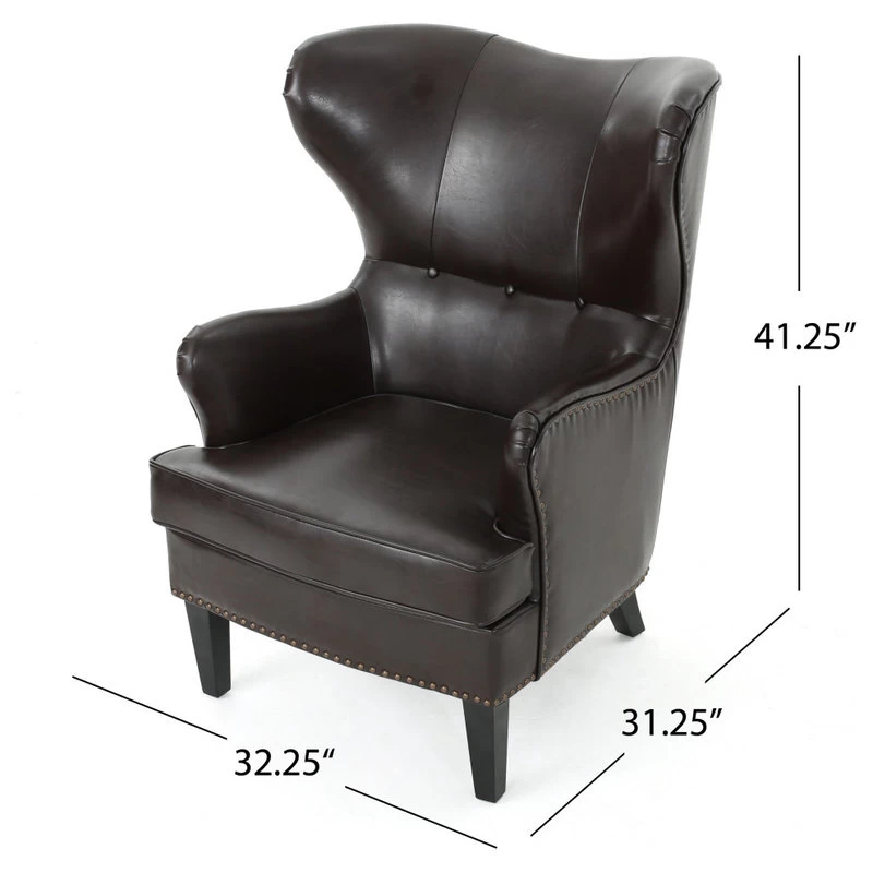 GDF Studio Romford Bonded Leather Wingback Club Chair, Brown - Image 5