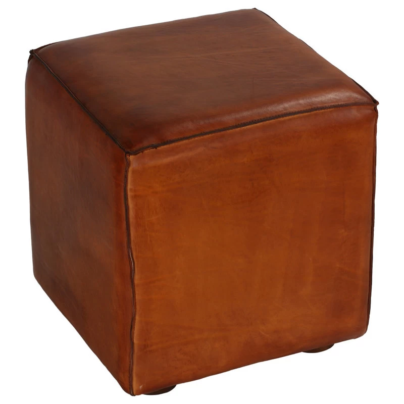 Sands Genuine Leather Cube Ottoman, Saddle Brown - Image 3