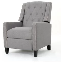 GDF Studio Izaak Tufted Back Fabric Recliner Chair, Light Gray