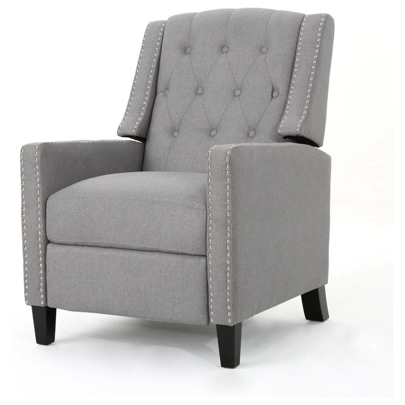 GDF Studio Izaak Tufted Back Fabric Recliner Chair, Light Gray