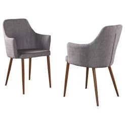 GDF Studio Serra Mid Century Fabric Dining Chairs, Set Of 2, Light Gray/Dark Bro