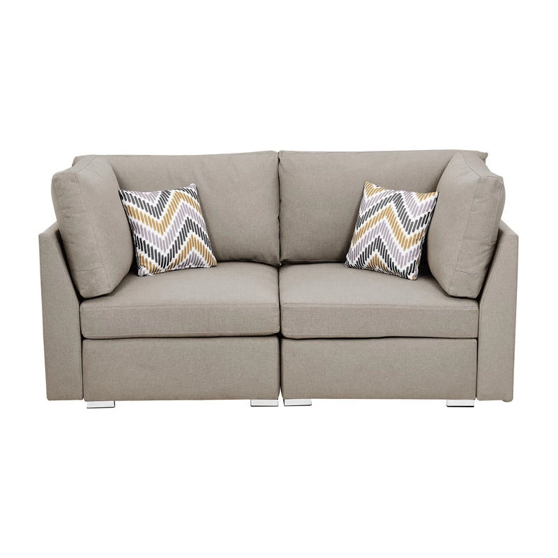Amira Beige Linen Fabric Sofa And Loveseat Living Room Set With Pillows - Image 3