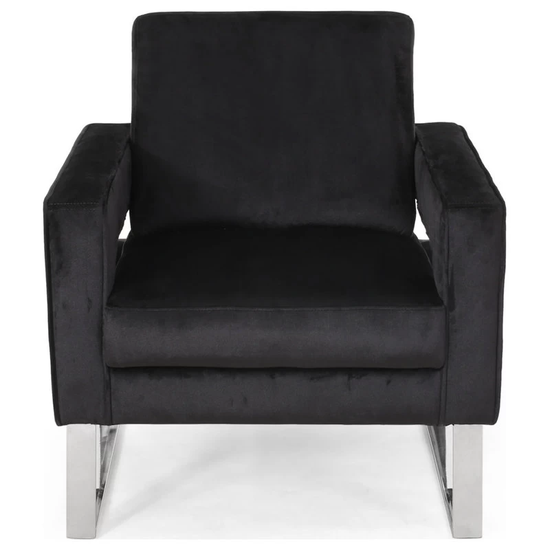 Kerman Modern Glam Velvet Club Chair, Black/Silver