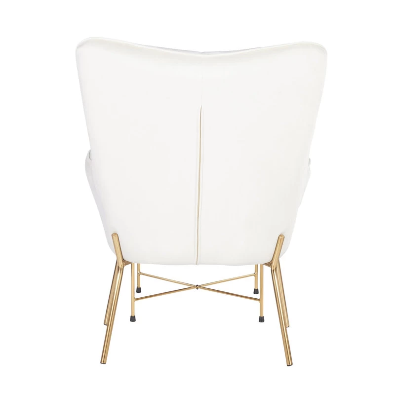 Izzy Contemporary Lounge Chair/Ottoman Set, Gold Metal/Cream Velvet Fabric - Image 3