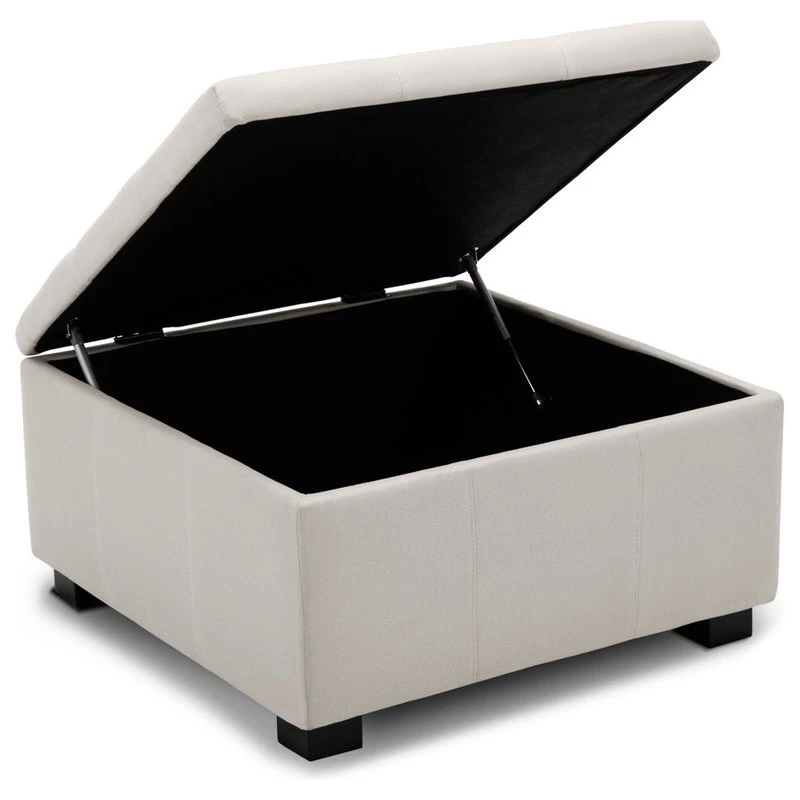 Upholstered Squared Storage Ottoman, White - Image 3