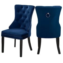 The Monarch Dining Chair, Navy, Velvet Set Of 2