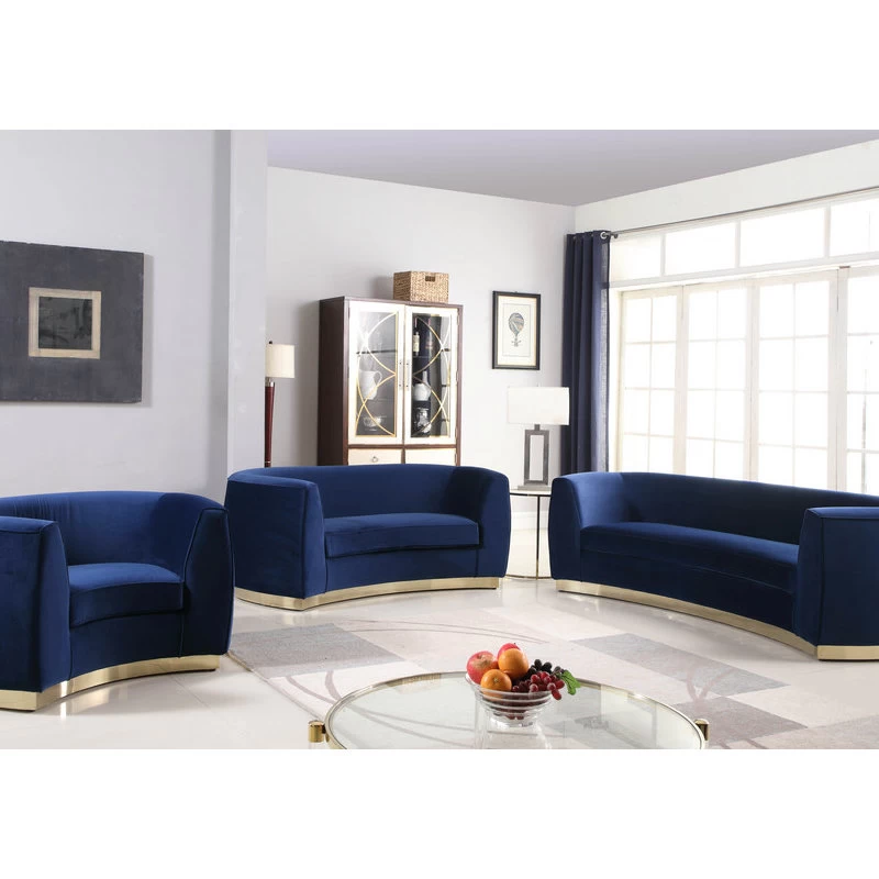 Julian Velvet Loveseat, Navy, Gold Base - Image 6