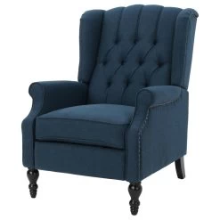 GDF Studio Elizabeth Tufted Back Recliner, Dark Blue/Fabric